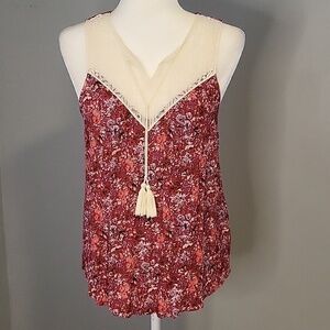 No Boundaries Sleeveless Lace Detail Pullover Boho Gauzey Floral Top Sz L 11-13